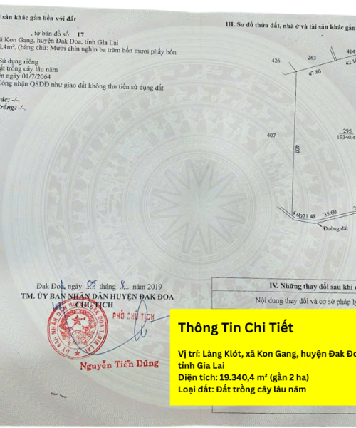 Cần Bán 1,94 Ha Đất Vườn Cà Phê Đang Thu Hoạch Tại Kon Gang, Đak Đoa, Gia Lai – Giá Chỉ 3,5 Tỷ